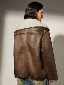 Aveloria Modichic New Retro Chic Versatile Fashionable Suede Faux Fur Jacket, Simple Women Outerwear - Brown - View 2