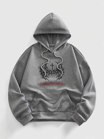 Street Life Men's Casual Thorn Cross Pattern Dark Color Hoodie Sweatshirt, Autumn/Winter