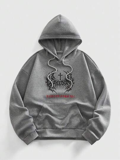 Street Life Men's Casual Thorn Cross Pattern Dark Color Hoodie Sweatshirt, Autumn/Winter