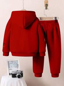 SHEIN 2 件套年轻男孩休闲简约时尚经典圣诞圣诞老人、圣诞树、圣诞礼物、可爱圣诞熊图案印花宽松连帽衫套装，适合秋冬季、圣诞节 - 彩色 - 查看 4