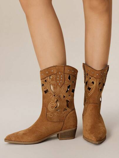 Styleloop 西部牛仔风格复古休闲粗跟女式踝靴