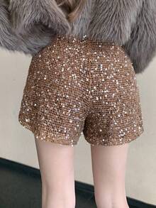 DAZY Pantalones cortos elegantes de mujer decorados con lentejuelas, nuevos para otoño, Año Nuevo, Navidad y Carnaval