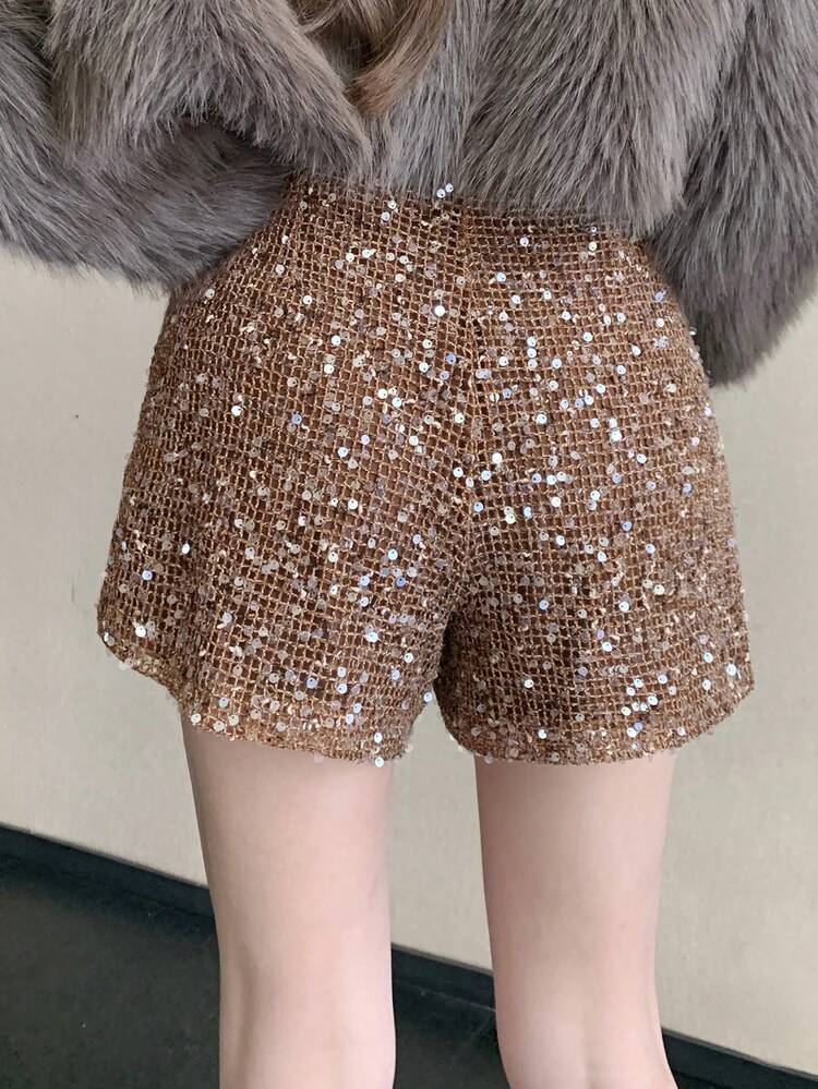 Women's Elegant Sequin Decorated Shorts, Autumn New Year Christmas Carnival