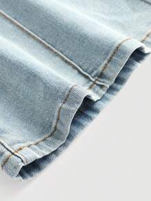 Girlism Teen GirlRetro Blue Denim Asymmetrical Waist Elastic Skinny Flare Jeans - Light Wash - View 5