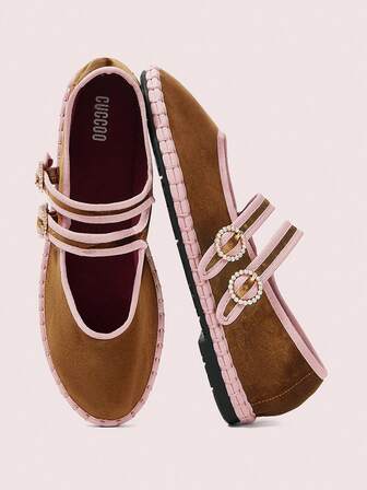 CUCCOO DOLLMOD Women's Midnight Blue Elegant Velvet Classic Comfortable Velvet Parallel Double Strap Mary Jane Flat Shoes For Christmas