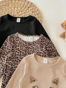 3pcs/Set Cute Baby Girls Knitted Long Sleeve Tops, Versatile For Autumn/Winter - Multicolor - View 8