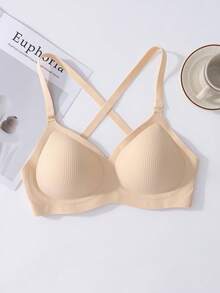 1件裸色贴身女士舒适性感多功能凝胶衬垫不可拆卸衬垫文胸 - 杏色 - 查看 3