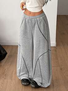 Coolane Women's Winter Streetwear Basic Daily Wear Casual Homecoming Sportswear Contrast Piping Baggy Low Rise Banana Pants