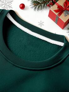 Manfinity Homme 男士圣诞摇滚圣诞老人绿色太阳镜印花套头卫衣，长袖上衣 - 墨綠色 - 查看 6