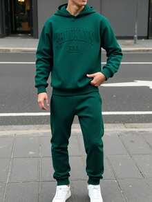 SHEIN 2pcs Kids/Tween Boys Casual Everyday Comfortable Printed Hoodie Sweatshirt And Sweatpants Knit Set Hoodie And Sweatpants Set Brooklyn Outfit Suitable For Spring/Summer Autumn And Winter, Daily Wear, Sports, Outings, School, Parties, Festivals, Photoshoots Boys Outfit Sets