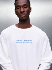 PLAYBOY X SUMWON 伦敦版蓝色电话亭图案双袖宽松长袖圆领纯棉街头休闲T恤 - 白色 - 查看 4