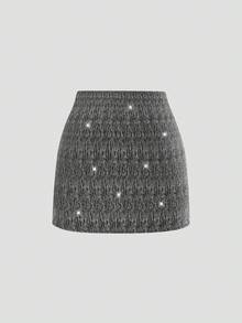 Sweetra Váy ngắn sequin màu xám cỡ lớn, thiết kế thời trang, ôm eo, tối giản, đa năng hàng ngày - Xám - Xem 2