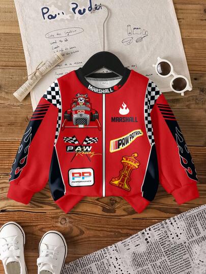 SHEIN | PAW Patrol 秋季款小男孩休闲拼色汽车印花圆领卫衣