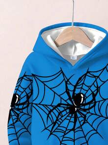 2pcs/Set Young Boys Casual Stylish Brave Cool Spider Web Print Loose Fit Hoodie Sweatshirt Set, Suitable For Autumn/Winter - Multicolor - View 4