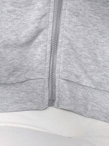 SHEIN Áo khoác cho bé gái tuổi teen, Áo khoác nỉ nơ thời trang màu trơn, Vải nỉ lót nhiệt dày thoải mái, Trang trí tay áo nơ, Phong cách trẻ trung và năng động, Thích hợp cho mùa tựu trường hoặc mặc ngoài trời hàng ngày - Xám - Xem 6