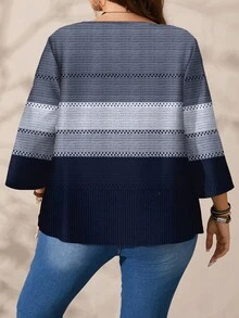 EMERY ROSE 大码女式休闲全身印花圆领宽松七分袖衬衫，秋冬 - 彩色 - 查看 4