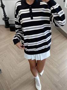 Livesso Women's Autumn Retro Striped Turtleneck Sweater - Beige - View 5