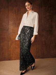 MOTF PREMIUM FALDA ELEGANTE AJUSTADA CON ENCAJE BRILLANTE PARA MUJER - Multicolor - Ver 1