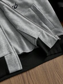 SWAVVY 男士时尚印花拼接卫衣，秋冬夹克连帽衫摩托车连帽衫赛车连帽衫男士连帽衫男士街头风拉链衫 - 淺灰色 - 查看 7