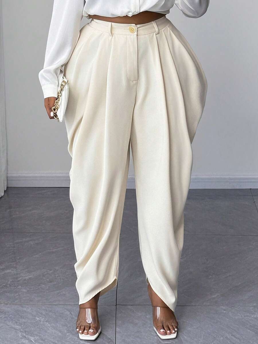 Maweii Damen Große Größen Einfarbige Plissee Design Lässig Haremshose