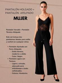 Kit de 2 pantalones casuales para mujer, multicolor, tela de algodón y elastano, aptos para temporadas de primavera y verano, ajuste de cintura natural. Frescos, ligeros y cómodos. Te llegarán 2 pantalones en colores al azar: 1 afelpado semi-entubado y 1 pantalón de pierna amplia. - Multicolor - Ver 7