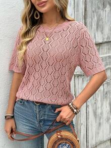 EMERY ROSE New Style Women Lace Collar Hollow Out Loose Fit Casual Blouse - Dusty Pink - View 5