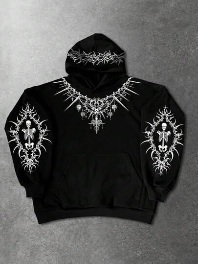 Goth Herren Streetstyle Lässig Bedruckter Langarm Hoodie