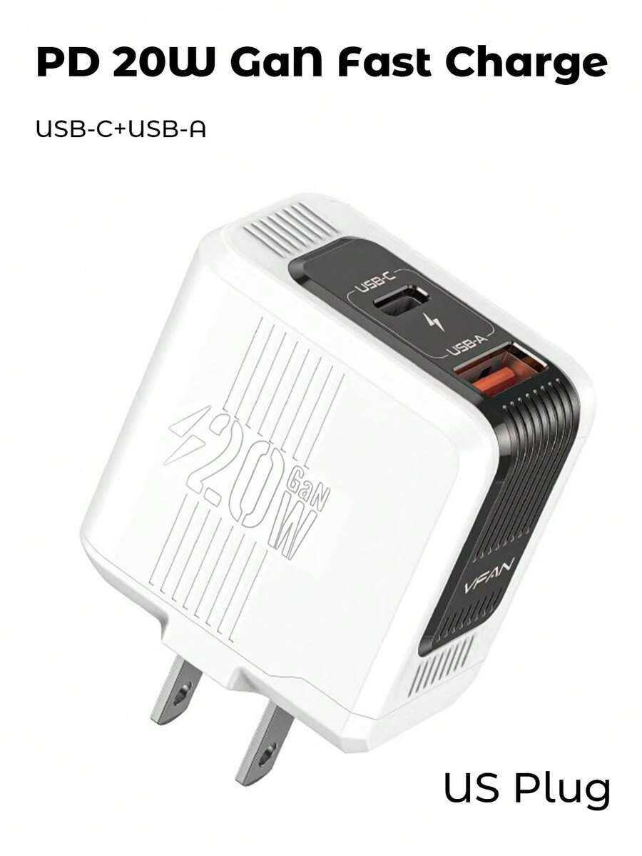 Teckwe US Travel Plug Adapter, 21W Dual Port USB C & USB A Fast Charging, Block International Power Adapter - White - View 1