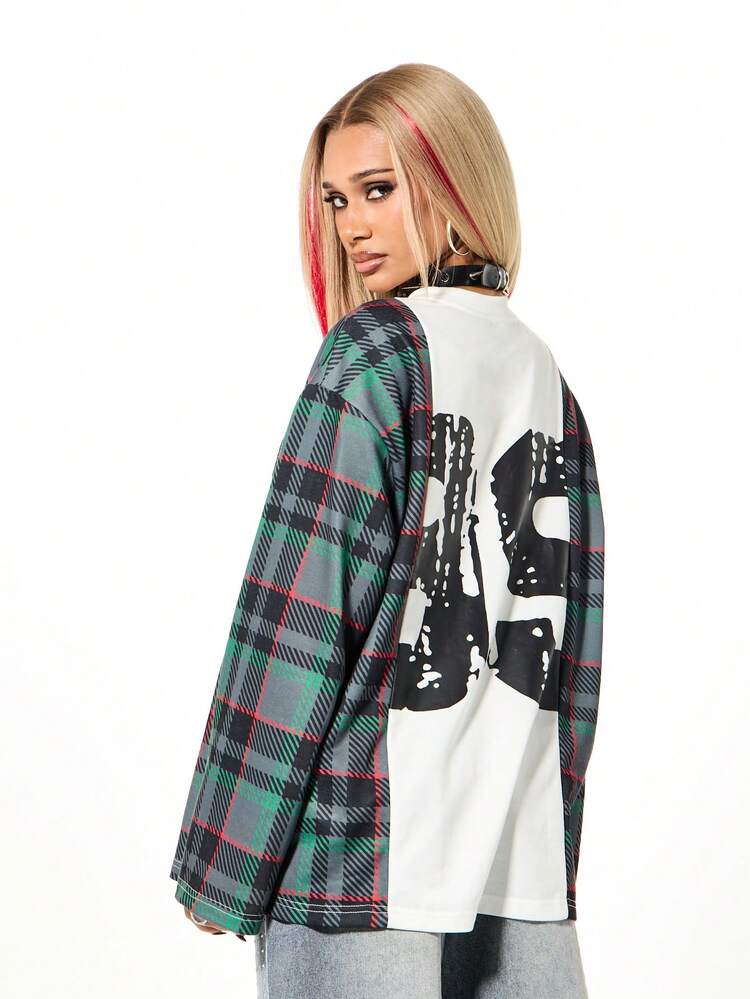 SUMWON WOMEN Plaid Spliced Sweatshirt With Graphic Print