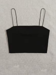 Top corto de tirantes delgado unicolor - Negro - Ver 2
