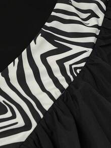 Maweii Plus Size Autumn Casual Patchwork Zebra Print Ruffle Trim Front Button Shirt - Black - View 7