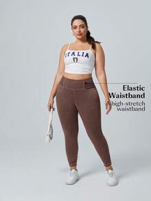 SHEIN Unity Jeans elásticos de corte skinny, ajuste relajado y desgastado, talla grande, informal - Café integral - Ver 4