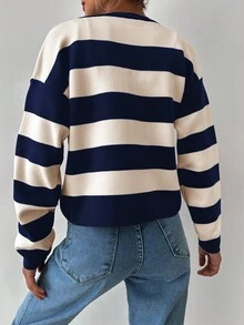 EURMUSE 女士前扣长袖条纹休闲衬衫，日常穿着