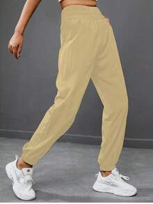 SHEIN Sports 纯色弹力腰带口袋休闲百搭慢跑裤 - 彩色 - 查看 4