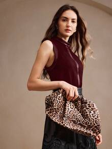 Anewsta 女士优雅休闲无袖立领背心，适合秋季、秋季、新年 - 紅色 - 查看 5