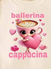 Sparklyn Hanorac confortabil pentru fete tinere, toamnă și iarnă, stiluri casual, modă creativă, personalizată, minimalistă, drăguță, Kawaii, balet, fată, în formă de inimă, slogan, imprimeu grafic, croială relaxată, cu guler rotund, confortabil