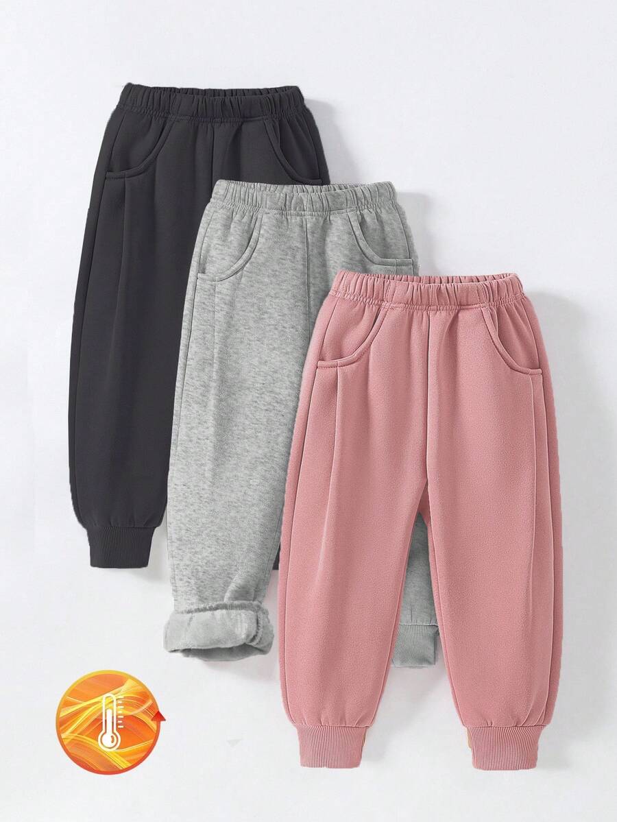 SHEIN Playful Pals GraphicGems 3pcsCasual & Comfortable Plain Baby Gir Sweatpants - Multicolor - View 1