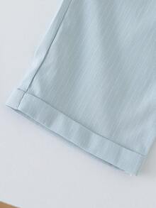 SHEIN 2pcs Young BoyRibbed Knit Collared Long Sleeve Shirt & Ribbed Woven Casual Pants Set, Spring/Autumn - Baby Blue - View 8