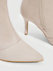 Daringsoles 女士褶皱时尚日常百搭高跟中筒靴 - 杏色 - 查看 10