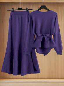 GlowEve New Elegant Button Decor Pullover Sweater, Minimalist European & American Style Fashion Knit Top - Purple - View 2