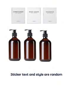 Set Of 3, 16.9oz/500ml Black Refillable Shampoo And Conditioner Dispenser Bottles With Pump And Waterproof Labels, Plastic Shower Bottles For Home, Hotels And Bathrooms Home Bathroom Decor Fall Decor Back To School - Black - View 10