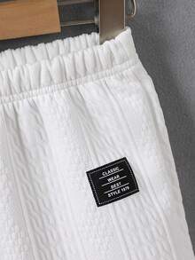 三件套男童时尚可爱圆领罗纹T恤（字母提花）、短裤和斜挎包，适合日常穿着、上学、休闲外出、购物、度假、用餐等场合，适合春、夏、秋季穿着。 - 白色 - 查看 5