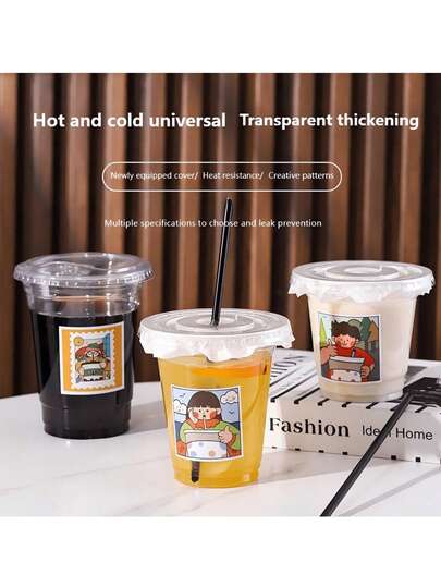 10pcs 20Pcs 50pcs/Set 360/400/420/500/520ml Plastic Drinking Cups With Lids Disposable Cups For DIY Iced Coffee Smoothie Cold Drinks Thick Direct Drinking Cup Milkshake Hot Coco Birthday Party Supplies With Random Kawaii Sticks