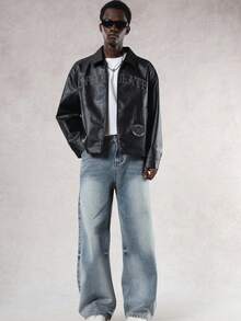 DAZY Autumn Street Style Washed Blue Men's Jeans With Contrast Stitching And Sequin Design - Blue - View 5