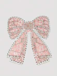 Sparklyn Bộ 2 món/Bộ trang phục nơ đính đá cho bé gái và quần nơ sọc, thời trang đường phố - Hồng - Xem 5