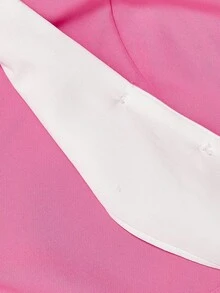 SHEIN MOD 女士休闲粉白撞色单排扣西装外套，秋冬季，圣诞节、新年、感恩节等场合皆宜，粉色西装外套，学院风，优雅，冬季外套，时尚系列，长袖 - 粉色 - 查看 6