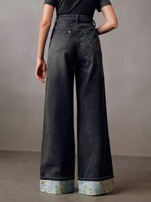 Anewsta New Fashion Printed Black Straight Leg Jeans For Women - Black - View 6