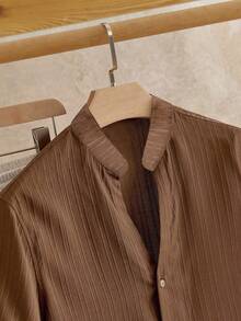 HIMLAND 男士休闲梭织染色提花波浪图案V领亚麻短袖衬衫套装（2件/套）