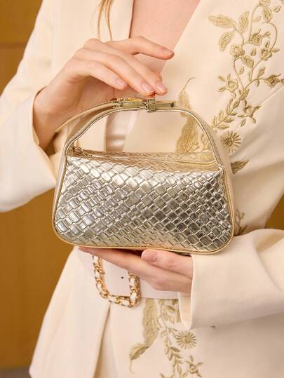 MOTF PREMIUM حقيبة يد نسائية فاخرة مصنوعة من مواد منسوجة مزخرفة بطريقة بارزة مع تفاصيل ديكورية من الأجزاء الصغيرة، مناسبة لرأس السنة الجديدة