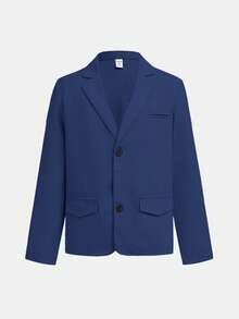 SHEIN Set de 2 piezas Conjunto informal de estilo gentleman para niño preadolescente, chaqueta blazer de unicolor y pantalón formal de cintura elástica, adecuado para fiesta de cumpleaños, evento de noche, actuación, boda